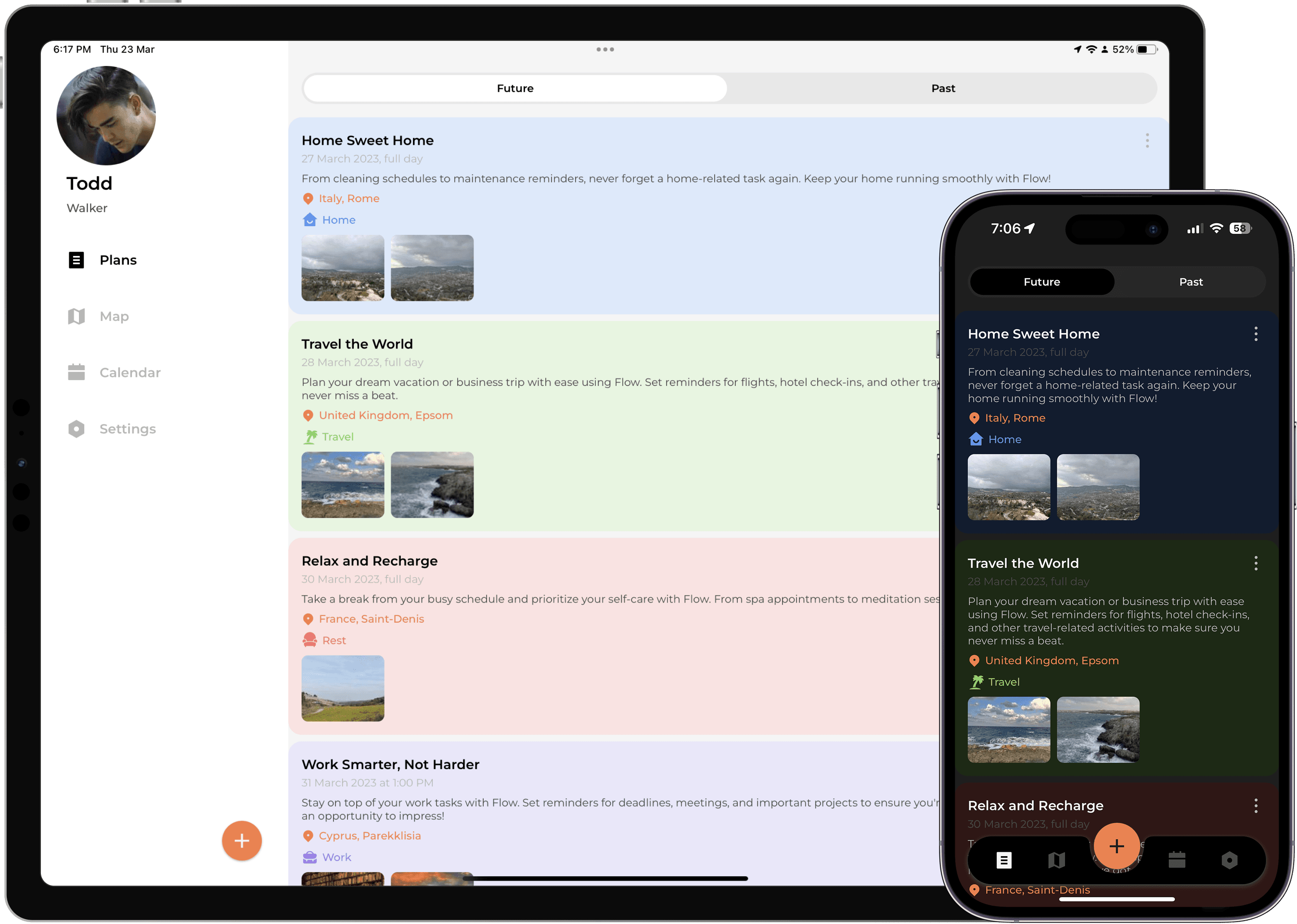 Flow app showing interactive scratch map
